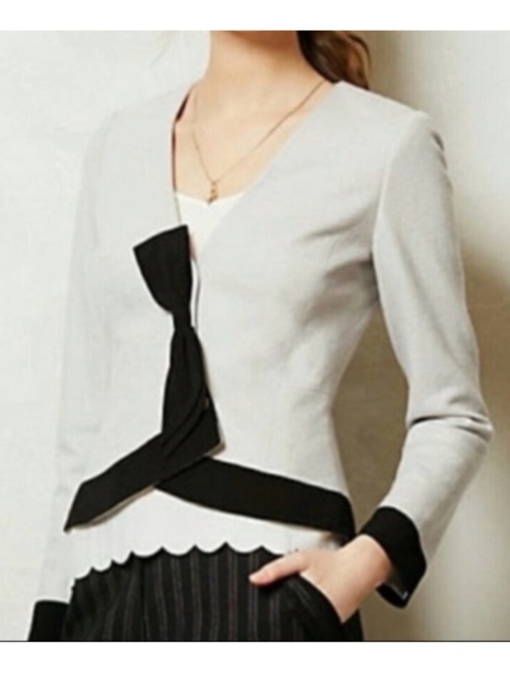 NWT Anthropologie Elevenses Femme wool bow closure dressy jacket gray black 12